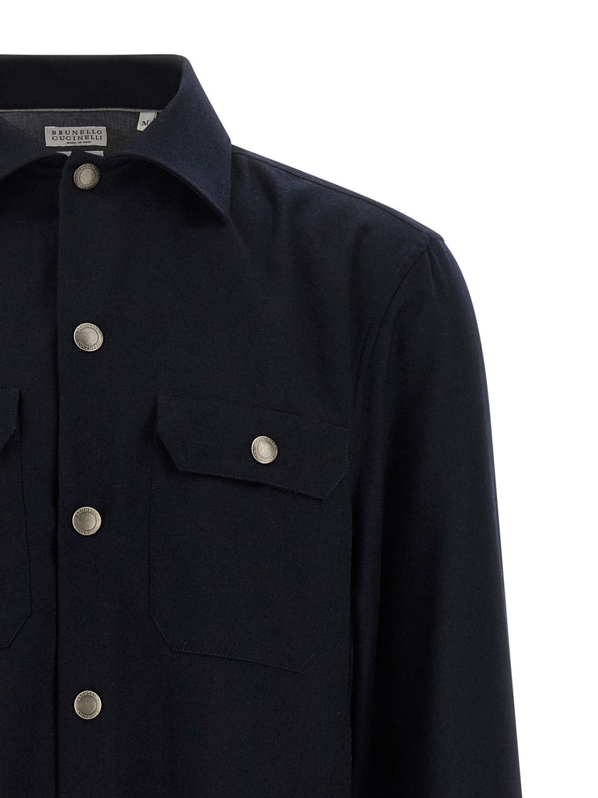 Brunello Cucinelli Blouse in Blue Virgin Wool