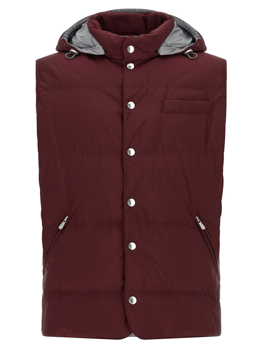 Brunello Cucinelli Ärmellose Jacke in Bordeaux aus Polyester