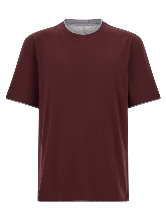 Brunello Cucinelli Bordeaux Baumwoll-T-Shirt