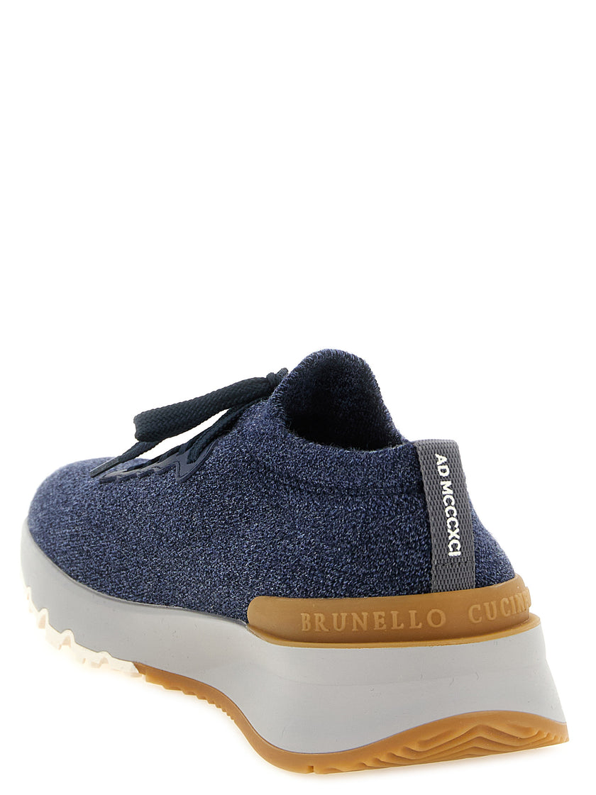 Brunello Cucinelli blaue Sneaker aus Wolle im Athletic-Stil