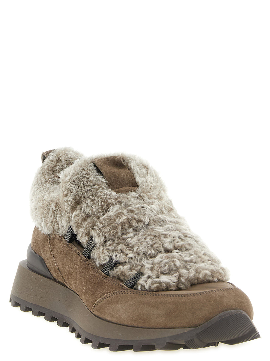 Brunello Cucinelli Brown Calf Leather Chunky Sneakers