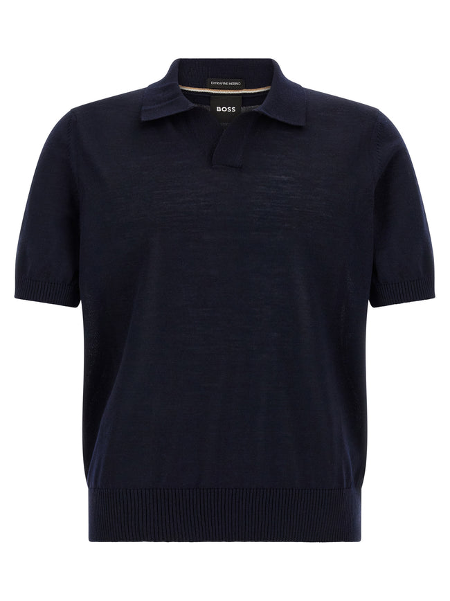 Hugo Boss Blaues Poloshirt aus reiner Schurwolle