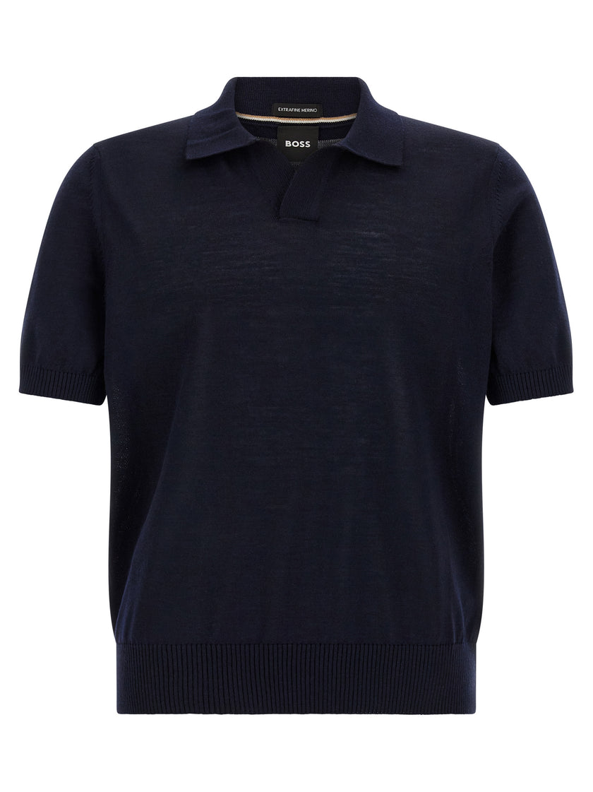 Hugo Boss blaues Polohemd aus reiner Schurwolle