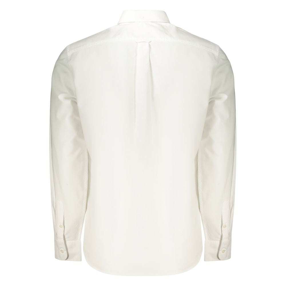 Guess Jeans weißes Herrenhemd aus 100% Baumwolle mit Button-Down-Kragen und gesticktem Logo