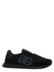 Dolce & Gabbana schwarze Kalbsleder-Sneaker mit Mesh- und Wildlederdetails und markantem Logo