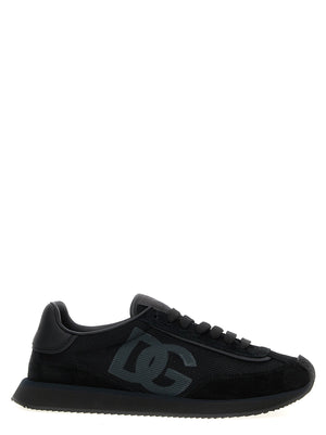 Dolce & Gabbana schwarze Kalbsleder-Sneaker mit Mesh- und Wildlederdetails und markantem Logo
