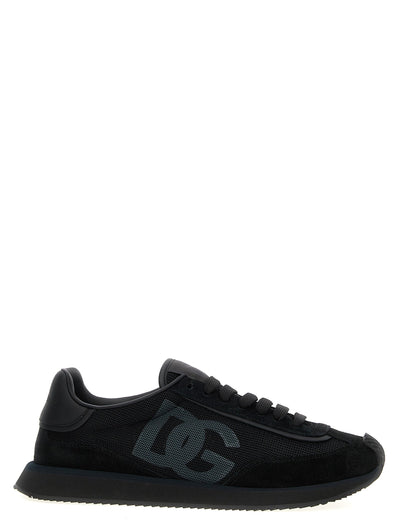 Dolce & Gabbana schwarze Kalbsleder-Sneaker mit Mesh- und Wildlederdetails und markantem Logo