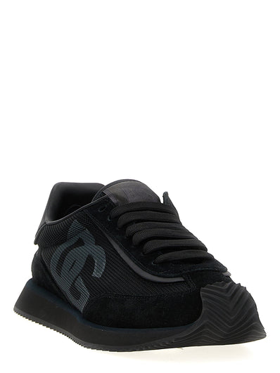 Dolce & Gabbana Schwarze Kalbsleder-Sneaker mit Mesh- und Wildlederdetails, markantem Logo und Gummisohle