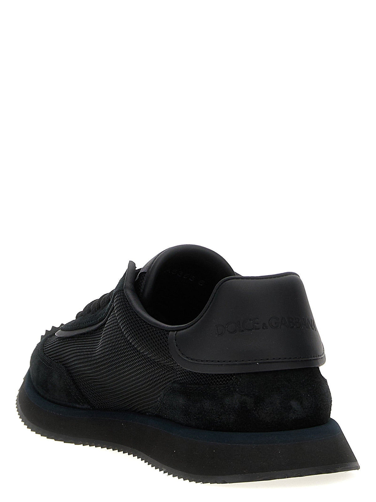 Schwarze Dolce & Gabbana Kalbsleder-Sneaker mit Mesh und Wildleder, markantem Logo und Gummisohle, italienische Herstellung