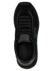 Dolce & Gabbana schwarze Kalbsleder-Sneaker mit Mesh und Wildleder Design, schwarzes Logo, Gummisohle, hergestellt in Italien