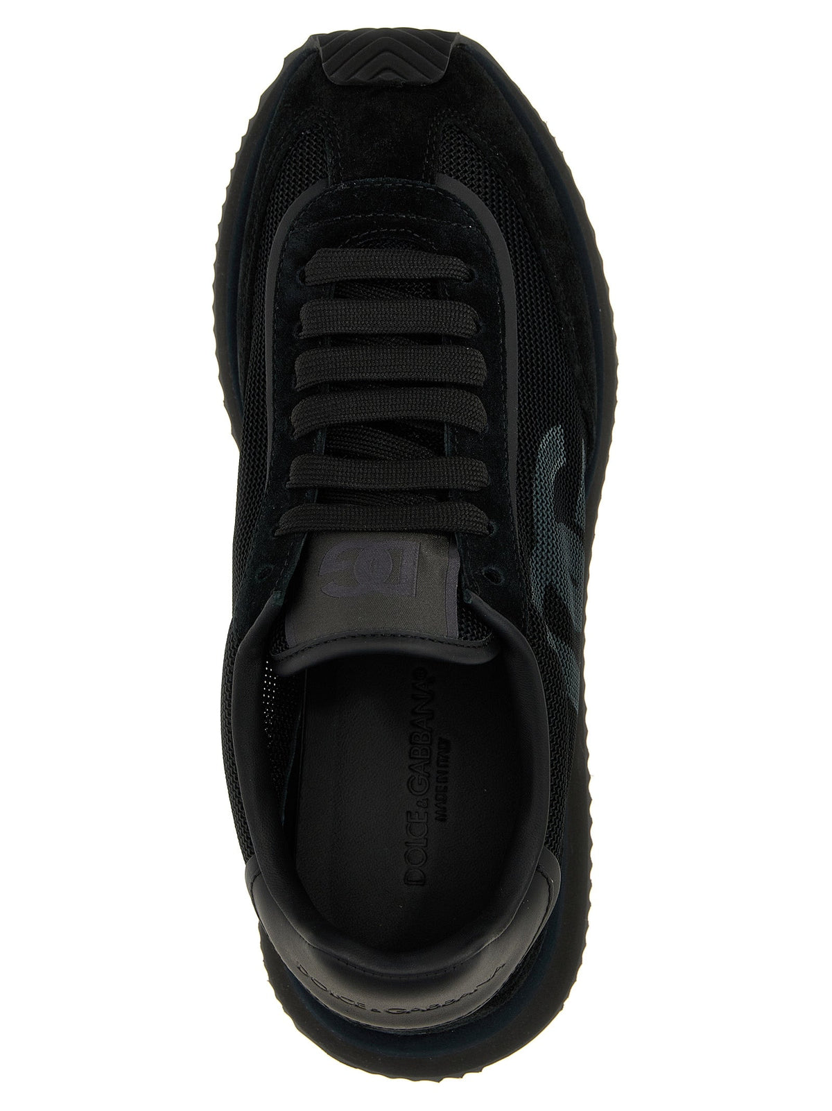 Dolce & Gabbana schwarze Kalbsleder-Sneaker mit Mesh und Wildleder Design, schwarzes Logo, Gummisohle, hergestellt in Italien