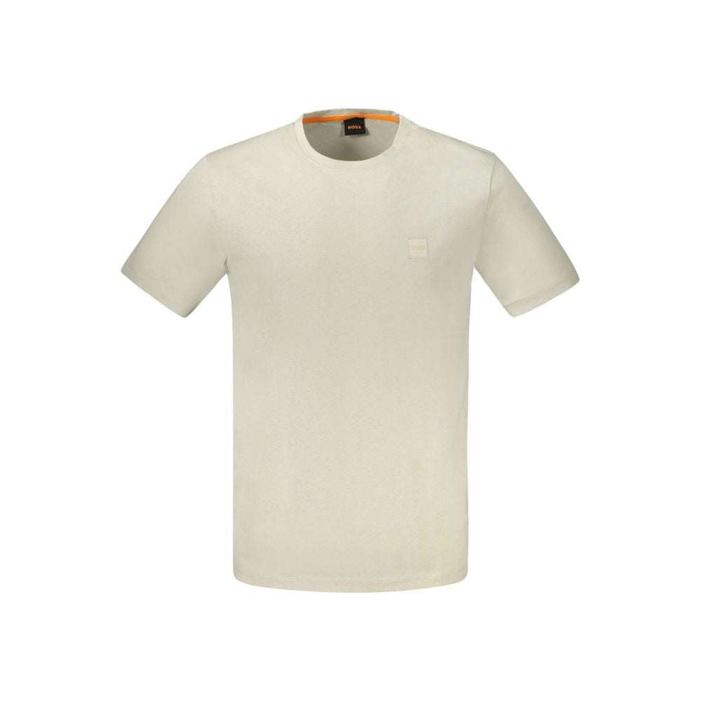Hugo Boss beige Baumwoll-T-Shirt für Herren mit BOSS-Logo und Rundhalsausschnitt