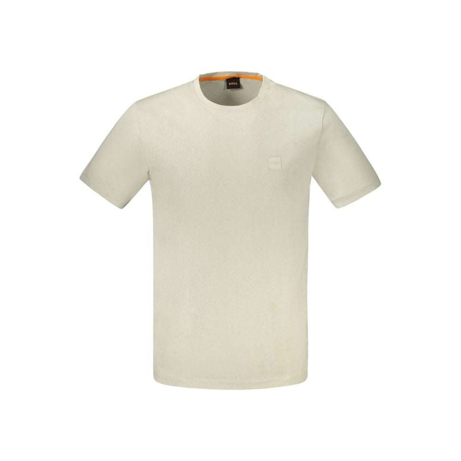 Hugo Boss beige Baumwoll-T-Shirt für Herren mit BOSS-Logo und Rundhalsausschnitt