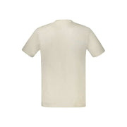 Hugo Boss beige Baumwoll-T-Shirt für Herren mit Rundhalsausschnitt und Stickereien