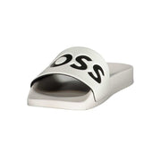 Hugo Boss weiße Herren-Slipper aus Polyurethan mit kontrastierenden Details und ikonischem Logo in modernem Design