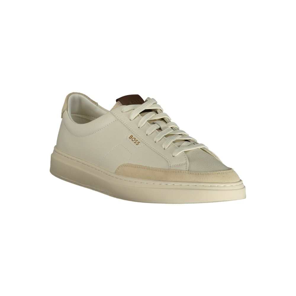 Hugo Boss Bianco Pelle Uomo weiße Sneaker mit beige Akzenten und BOSS-Logo