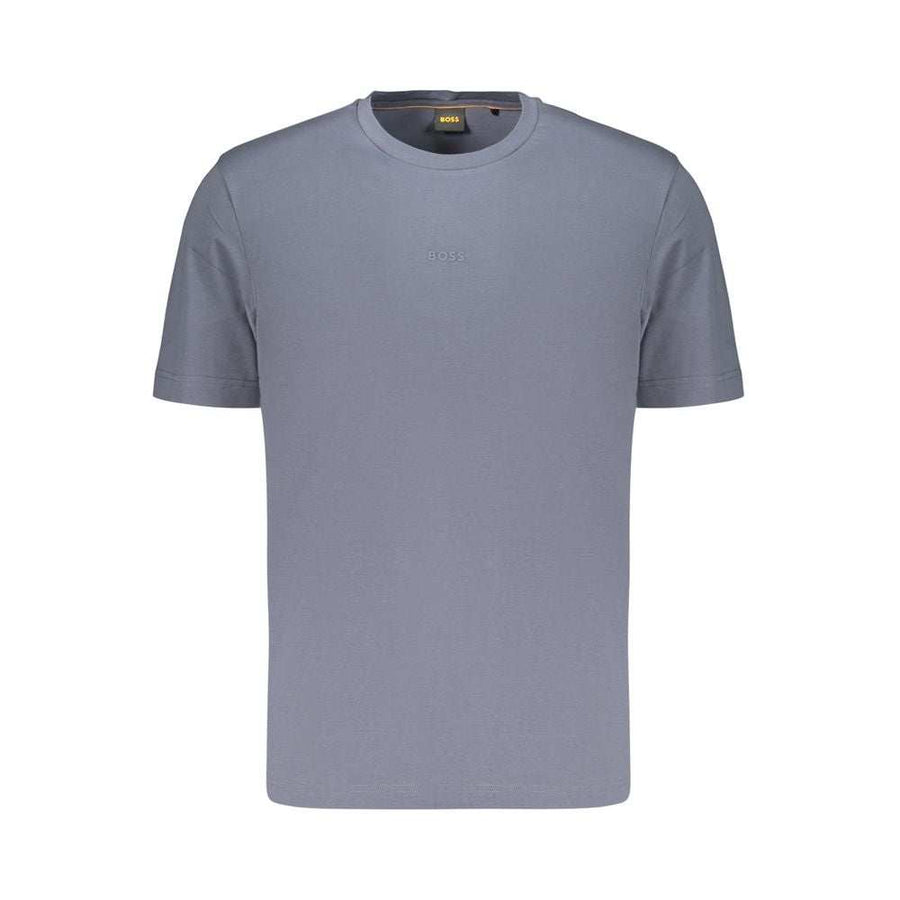 Blaues Hugo Boss Baumwoll-T-Shirt mit Logo und Rundhalsausschnitt aus Bio-Baumwolle und Elasthan