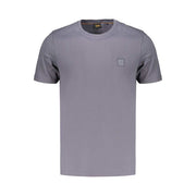 Hugo Boss blaues Baumwoll-T-Shirt für Herren mit Rundhalsausschnitt und Logo-Applikation