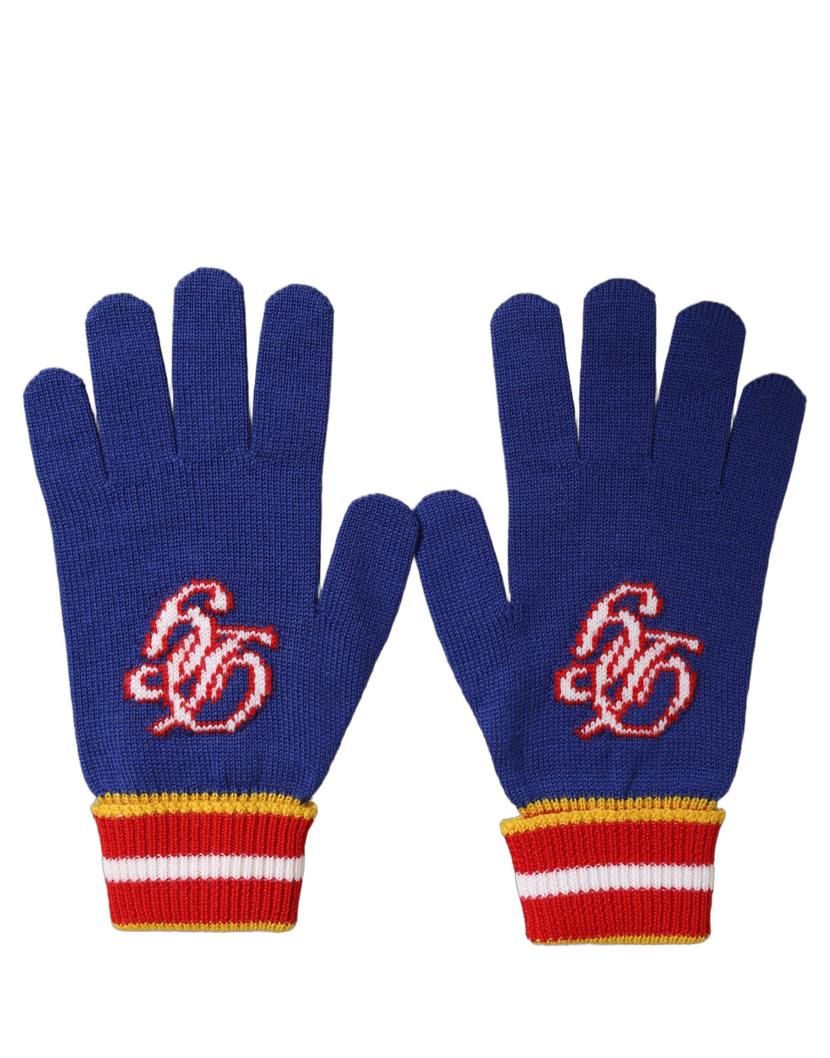 Dolce & Gabbana Blue Striped Wool Gloves with DG Logo Embroidery