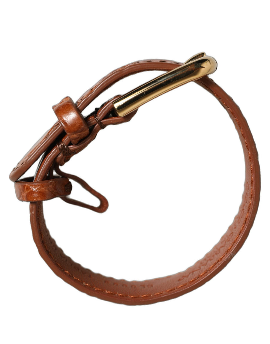 Dolce & Gabbana Brown Textured Leather Bracelet with Gold Buckle