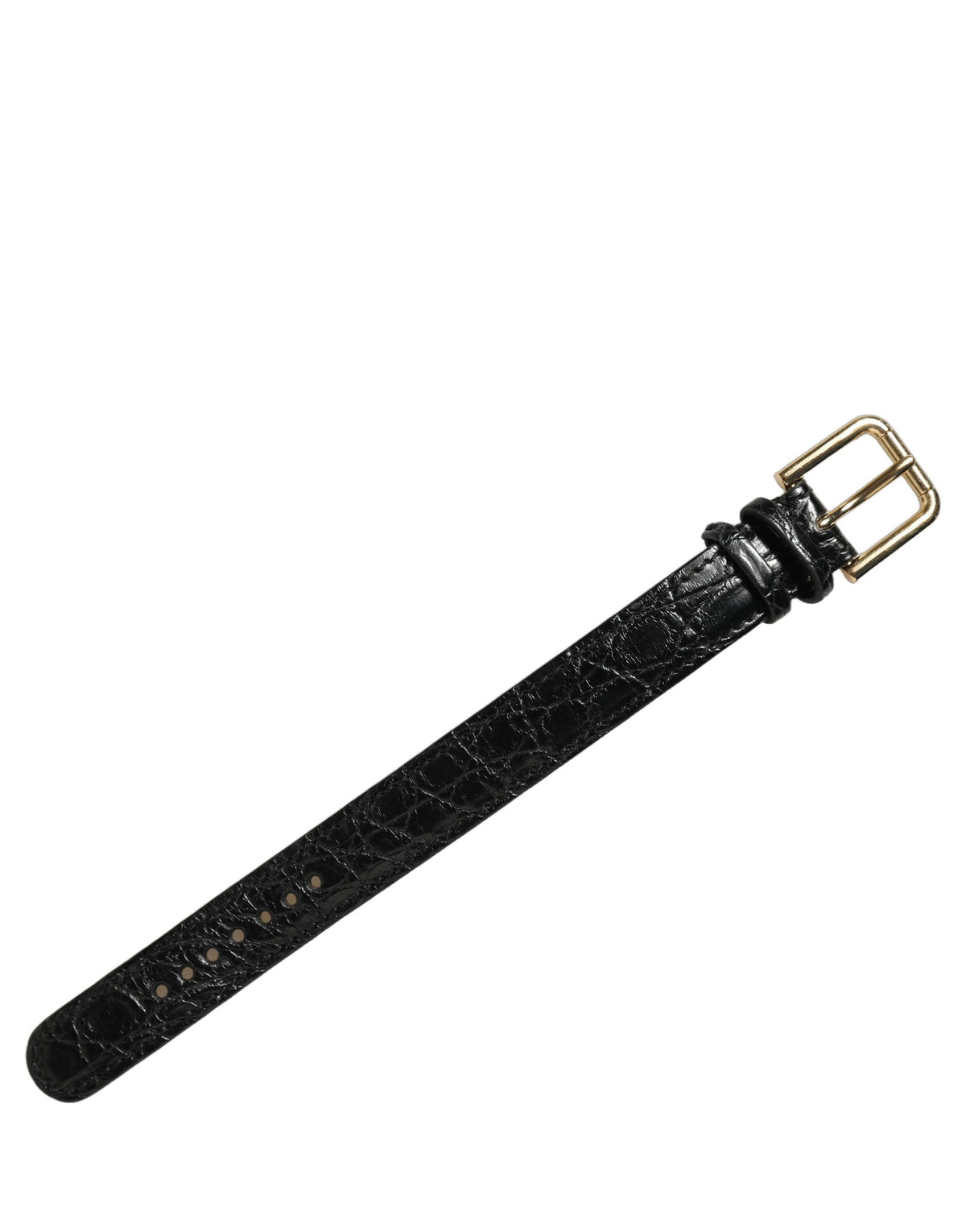 Dolce & Gabbana Black Structured Leather Belt Cuff with Gold Buckle