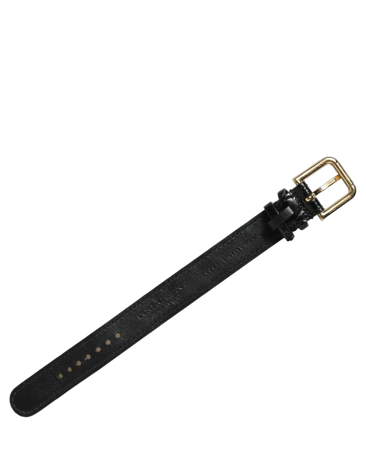 Dolce & Gabbana Black Structured Leather Belt Cuff with Gold Buckle