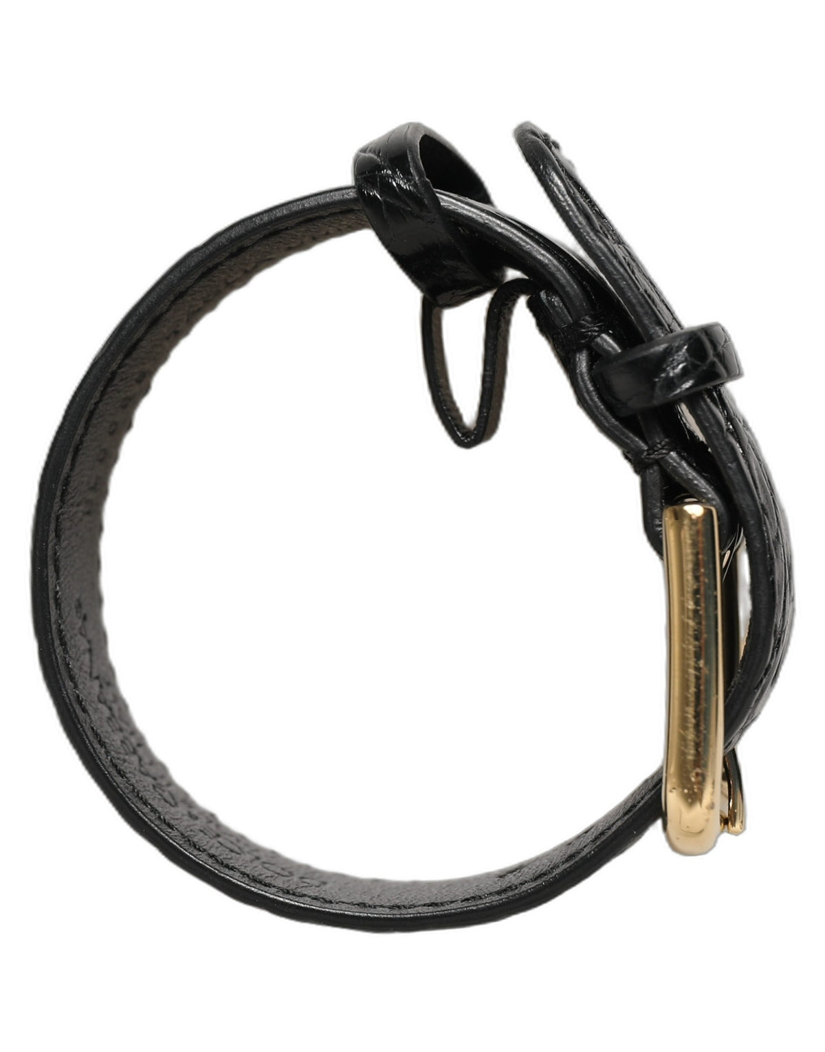 Dolce & Gabbana Black Structured Leather Belt Cuff with Gold Buckle