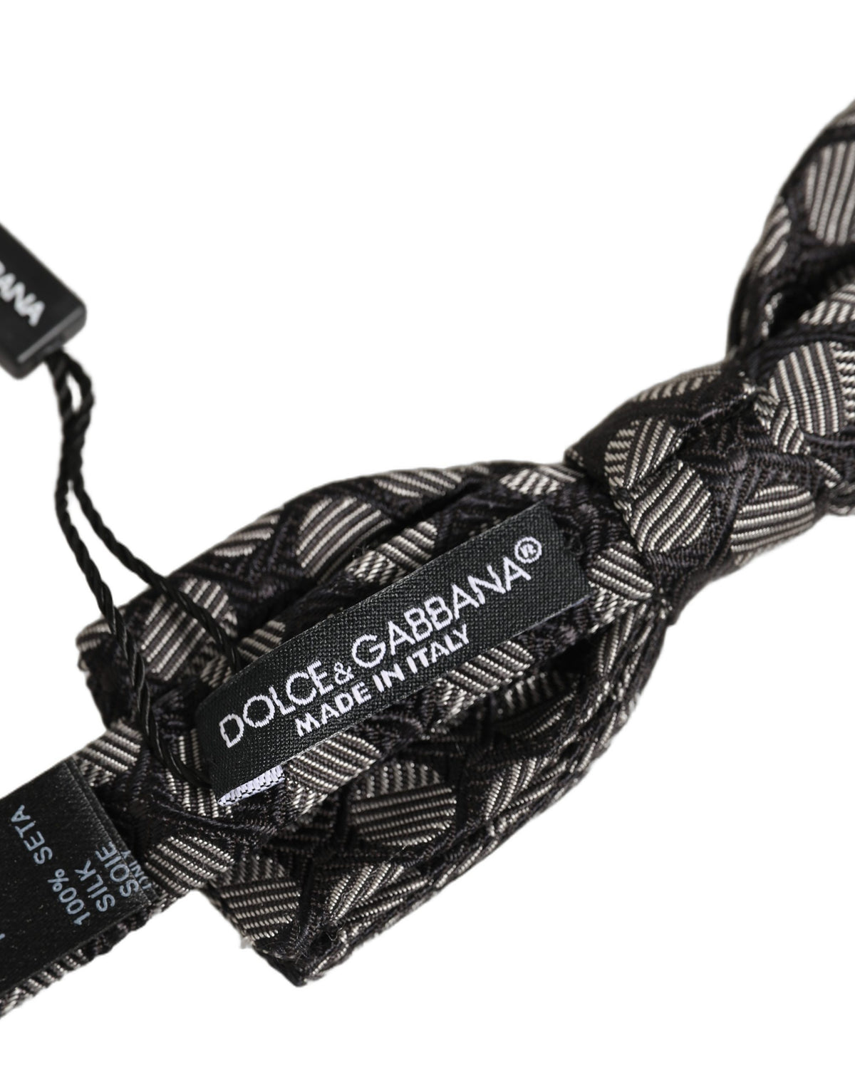 Dolce & Gabbana Black and White Geometric Silk Papillon Bow Tie, Adjustable