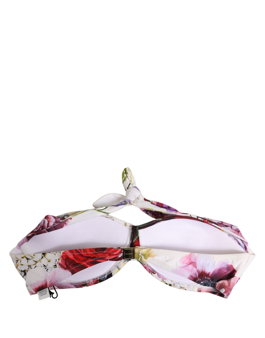 Dolce & Gabbana White Floral-Print Nylon Bikini Top