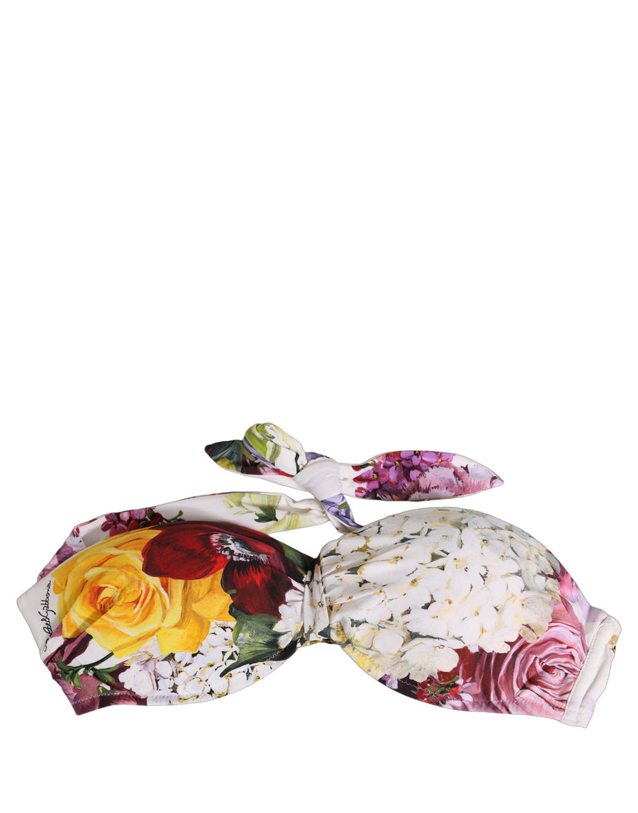 Dolce & Gabbana White Floral-Print Nylon Bikini Top