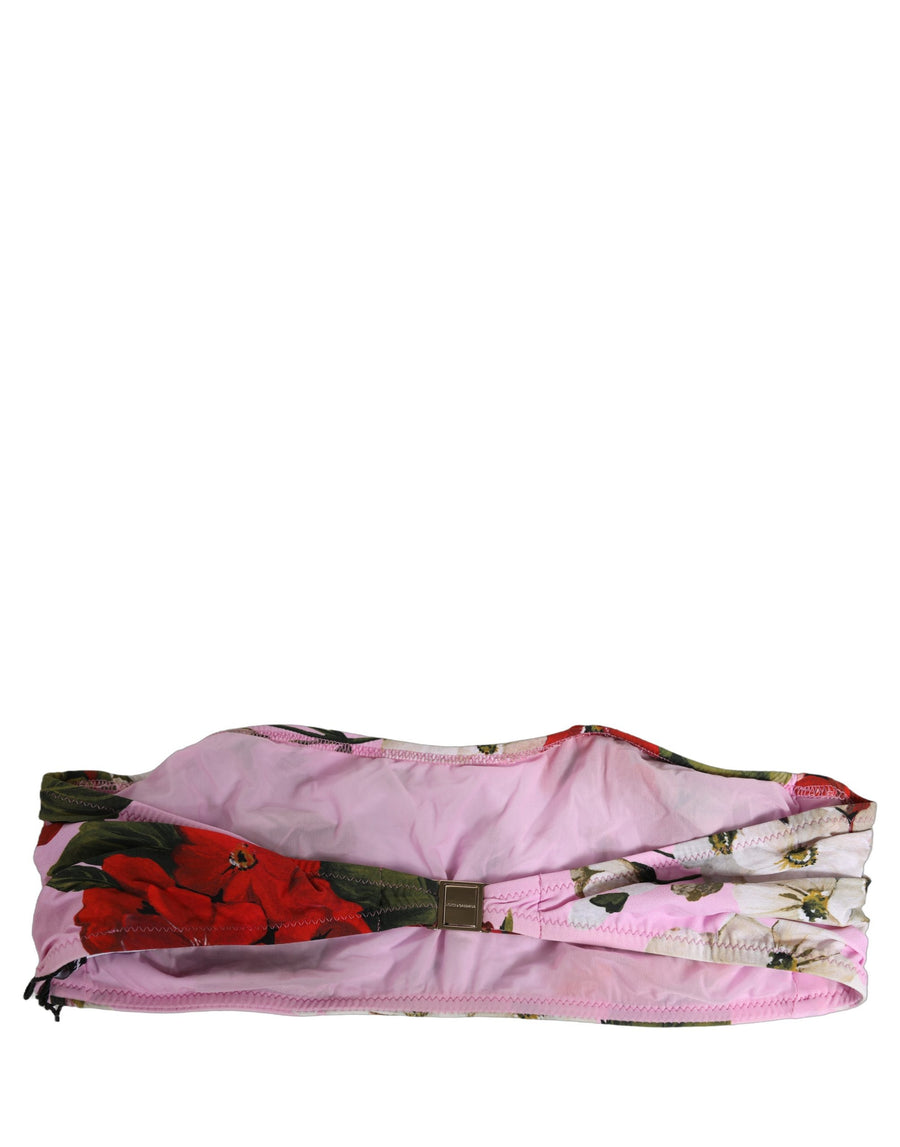 Dolce & Gabbana Pink Floral Print Bandeau Bikini Top