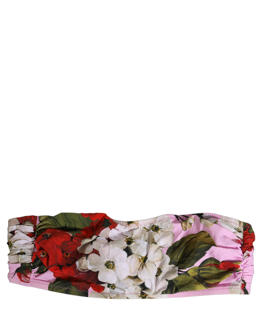Dolce & Gabbana Pink Floral Print Bandeau Bikini Top