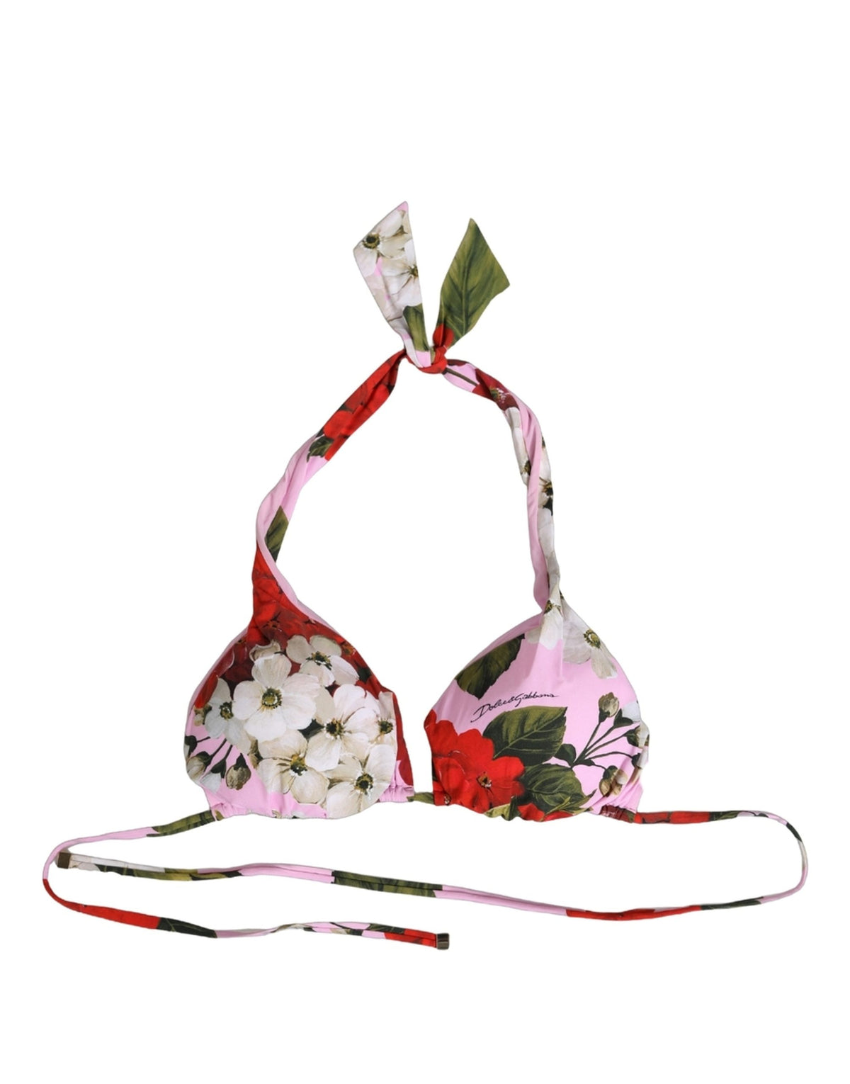 Dolce & Gabbana Pink Floral Print Triangle Bikini Top