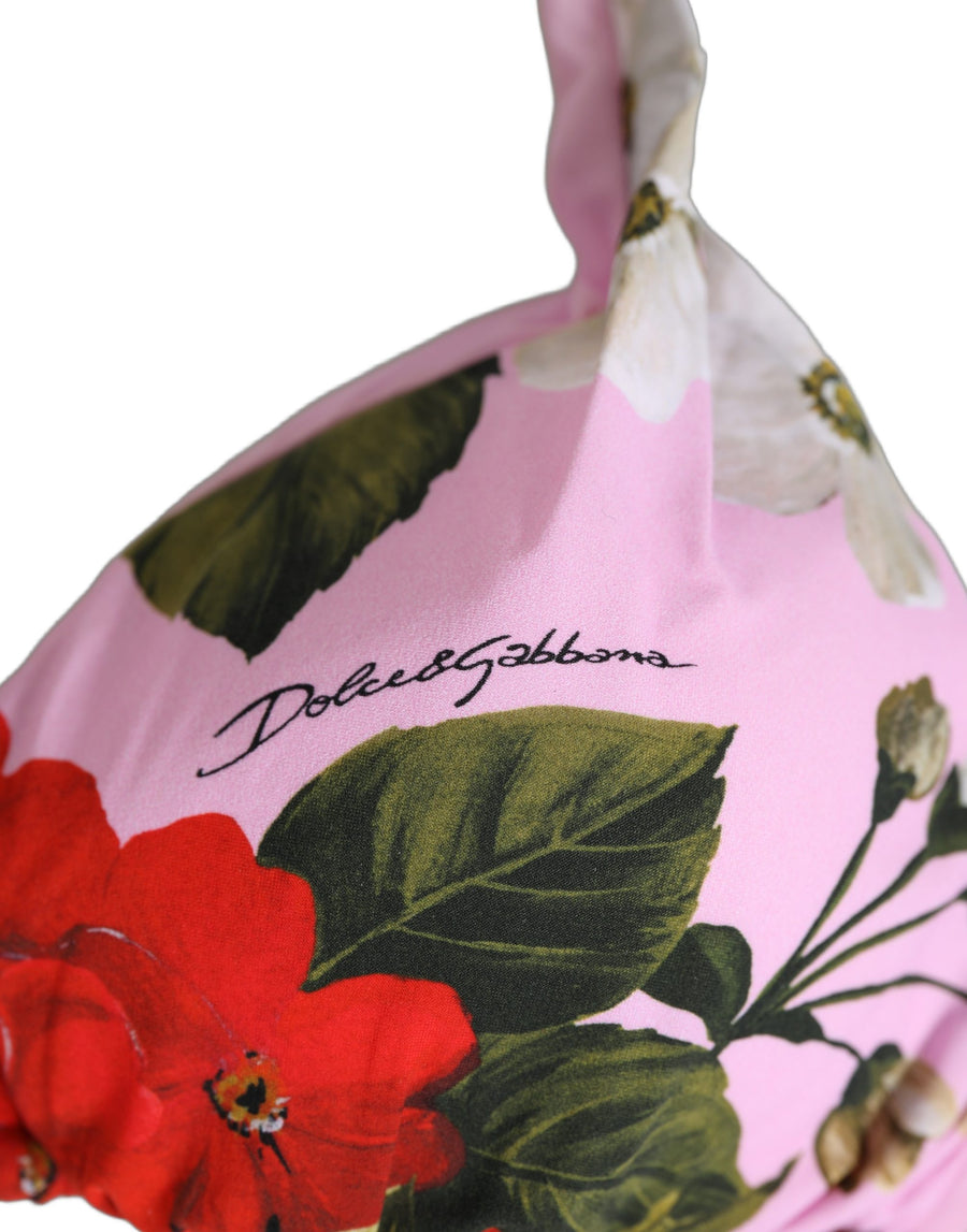 Dolce & Gabbana Pink Floral Print Triangle Bikini Top