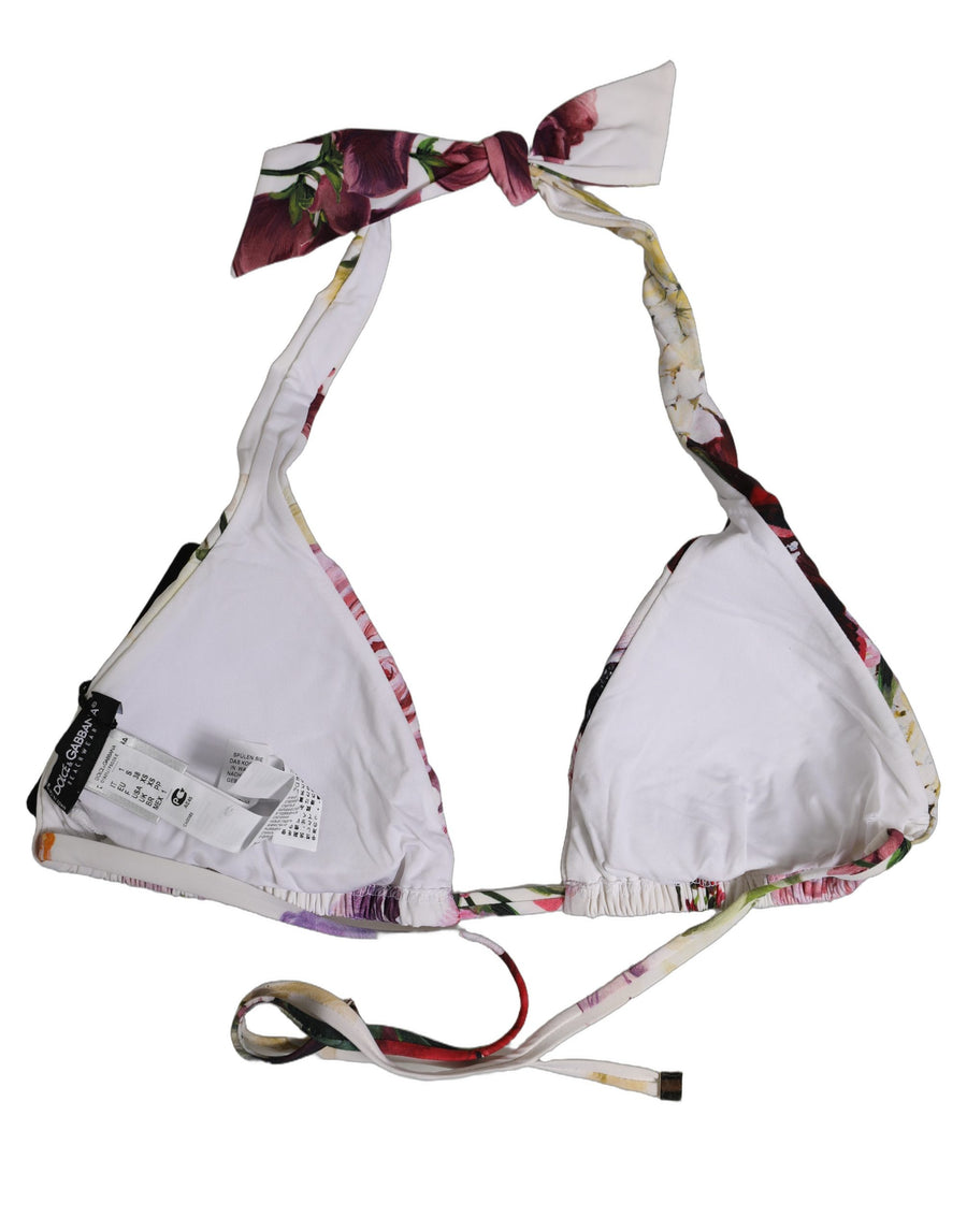Dolce & Gabbana White Floral Print Bikini Top