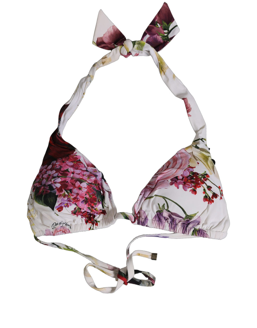 Dolce & Gabbana White Floral Print Bikini Top