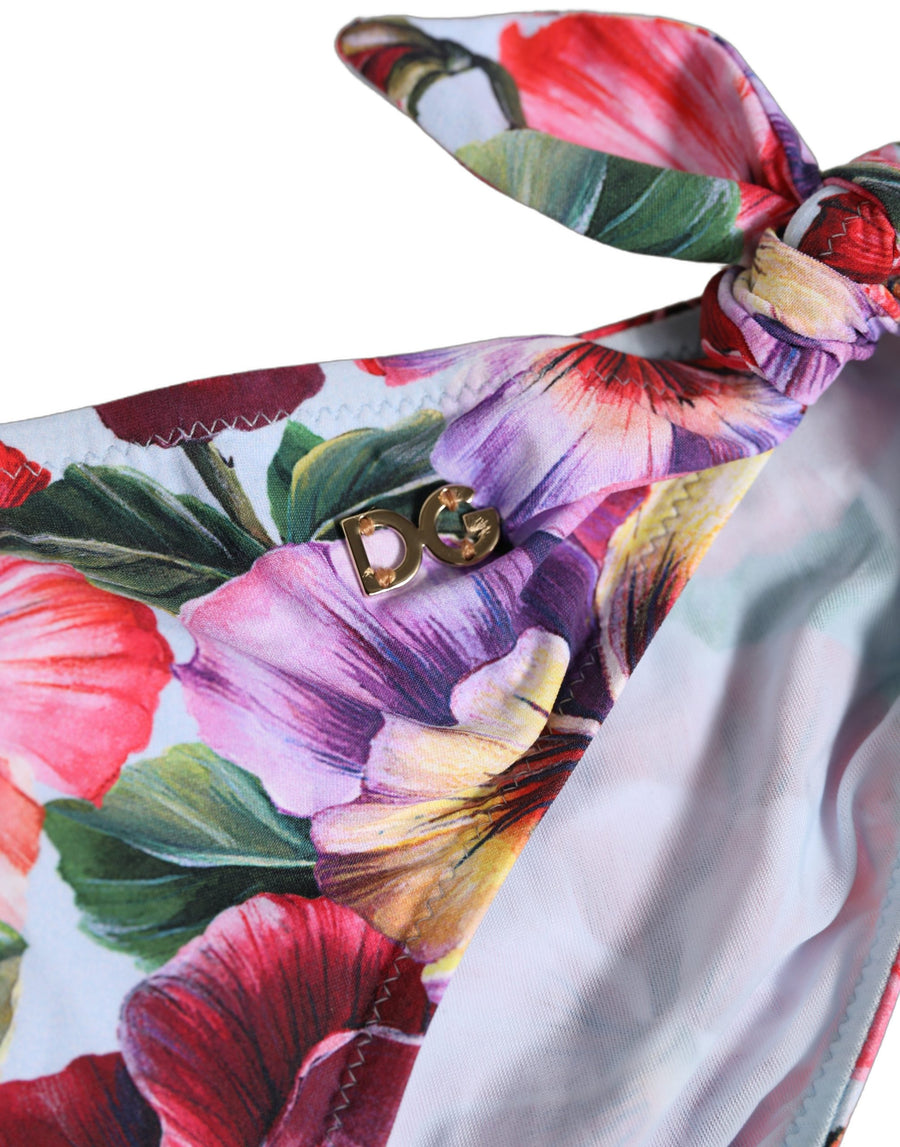 Dolce & Gabbana White Nylon Floral Print Bikini Bottoms