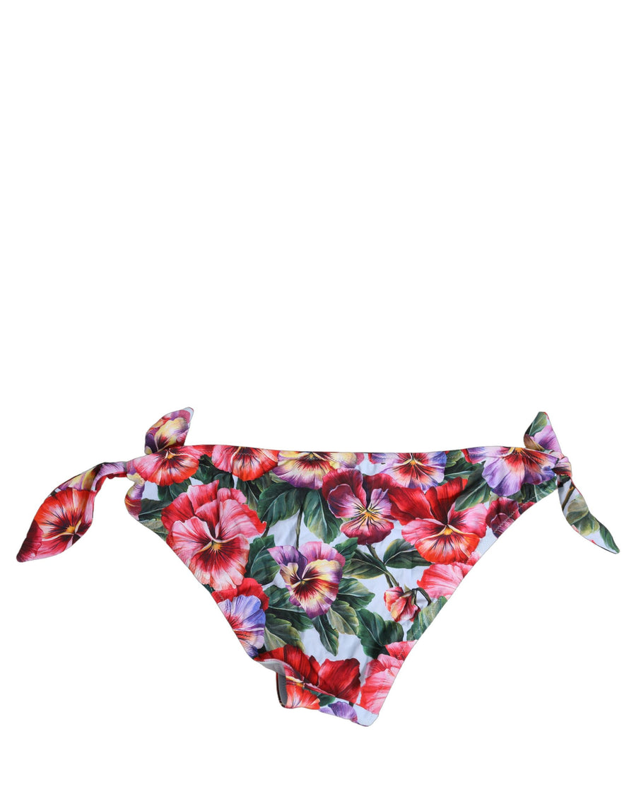Dolce & Gabbana White Nylon Floral Print Bikini Bottoms