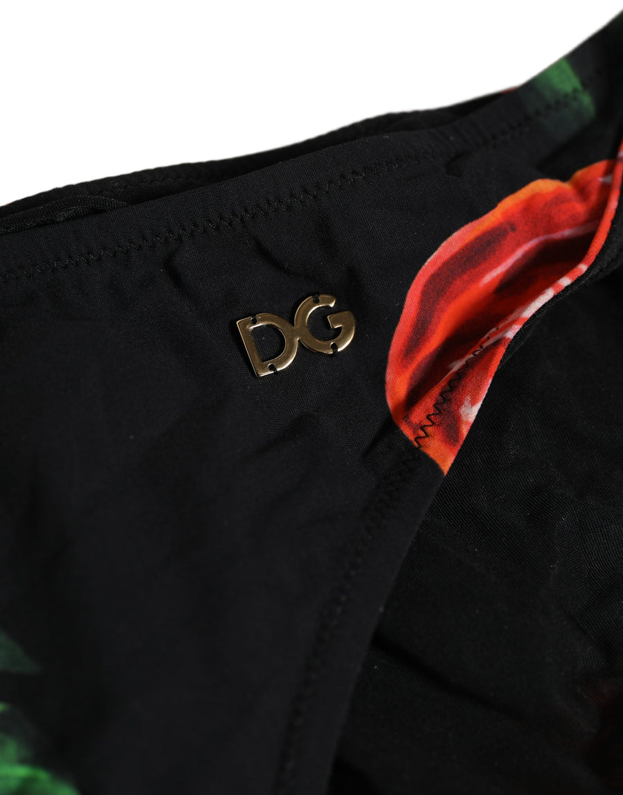 Dolce & Gabbana Black Floral Print Nylon Bikini Briefs