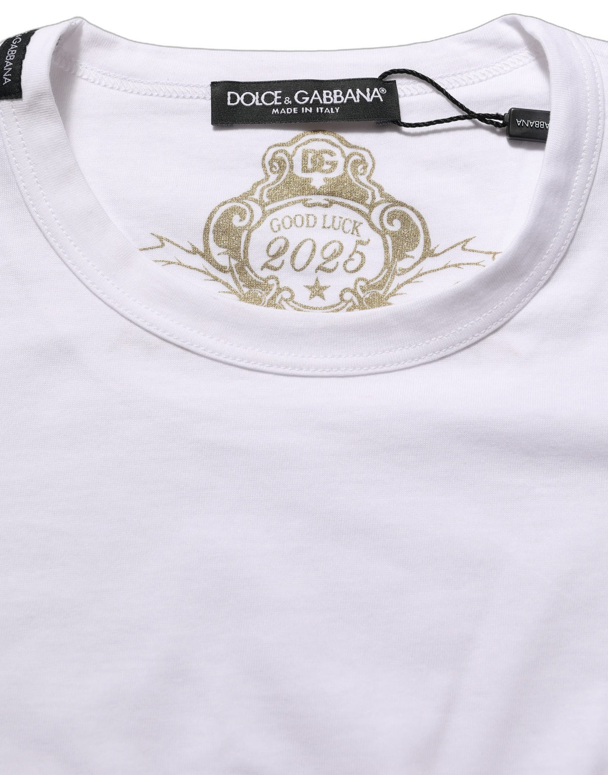 Dolce & Gabbana White Cotton T-shirt with Round Neck and Short Sleeves