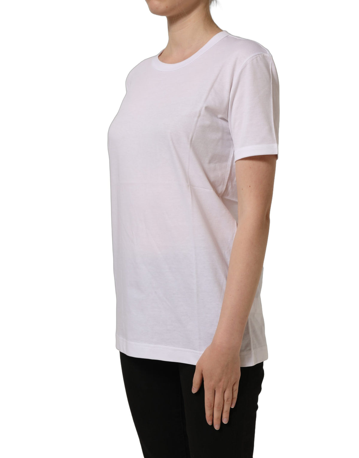 Dolce & Gabbana White Cotton T-shirt with Round Neck and Short Sleeves