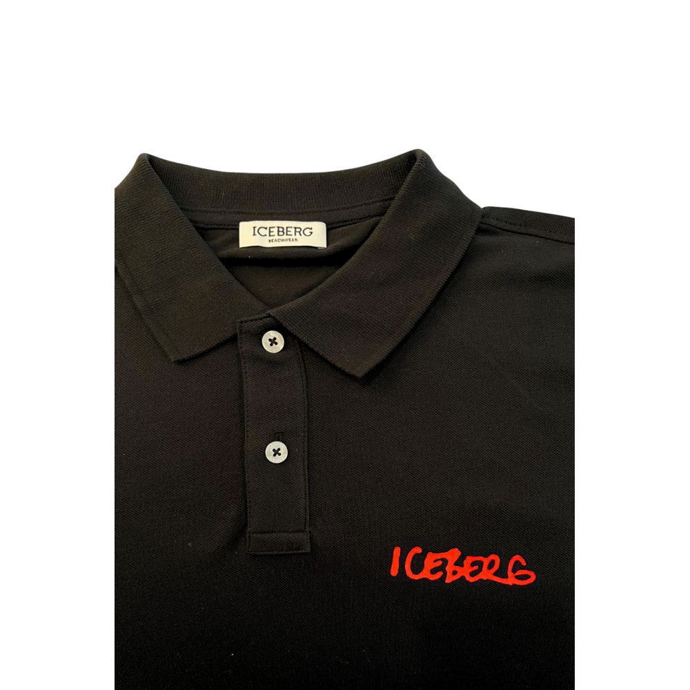 Iceberg Schwarzes Herren-Poloshirt aus Baumwolle