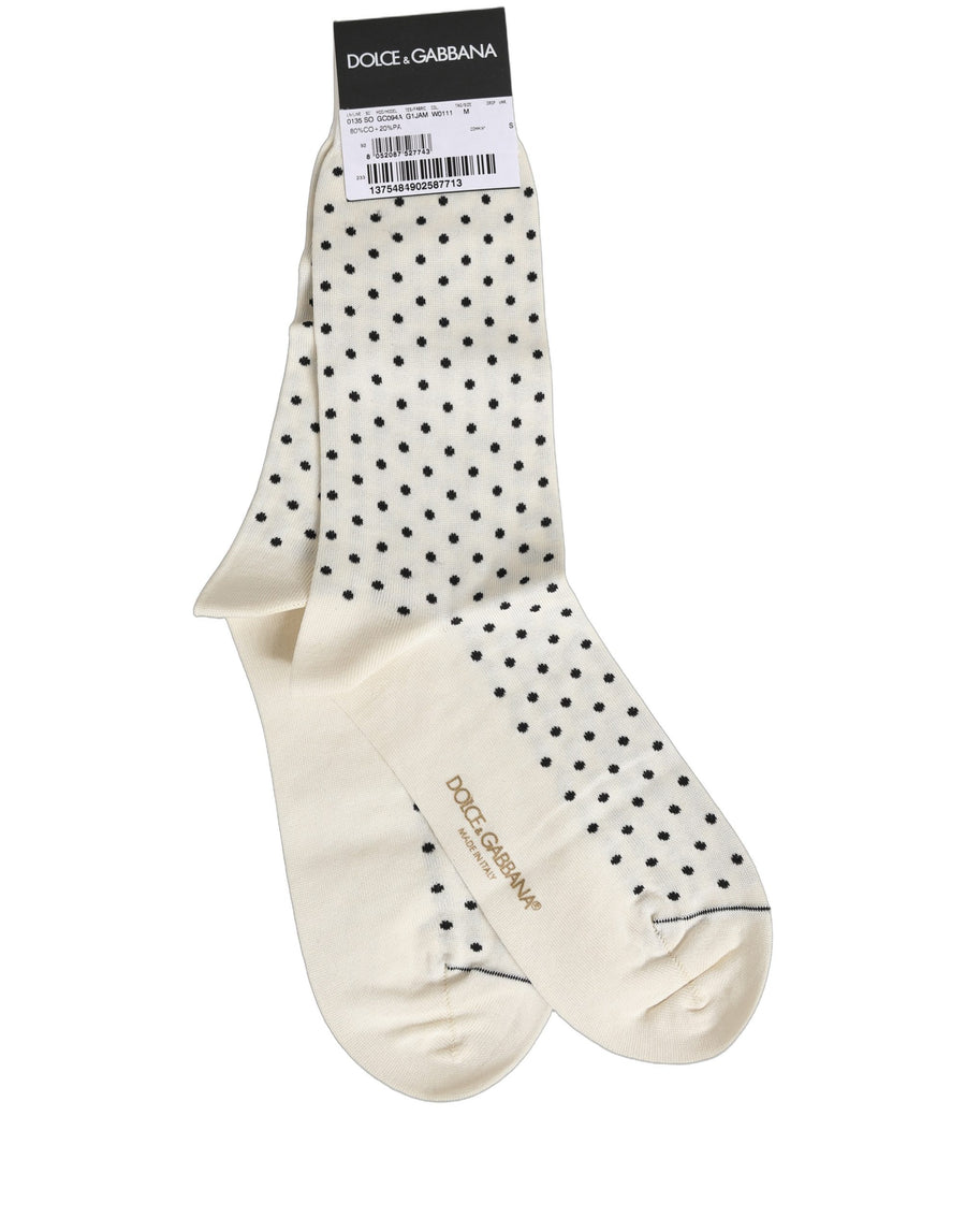 Dolce & Gabbana Off-White Polka-Dot Mid-Calf Cotton Socks