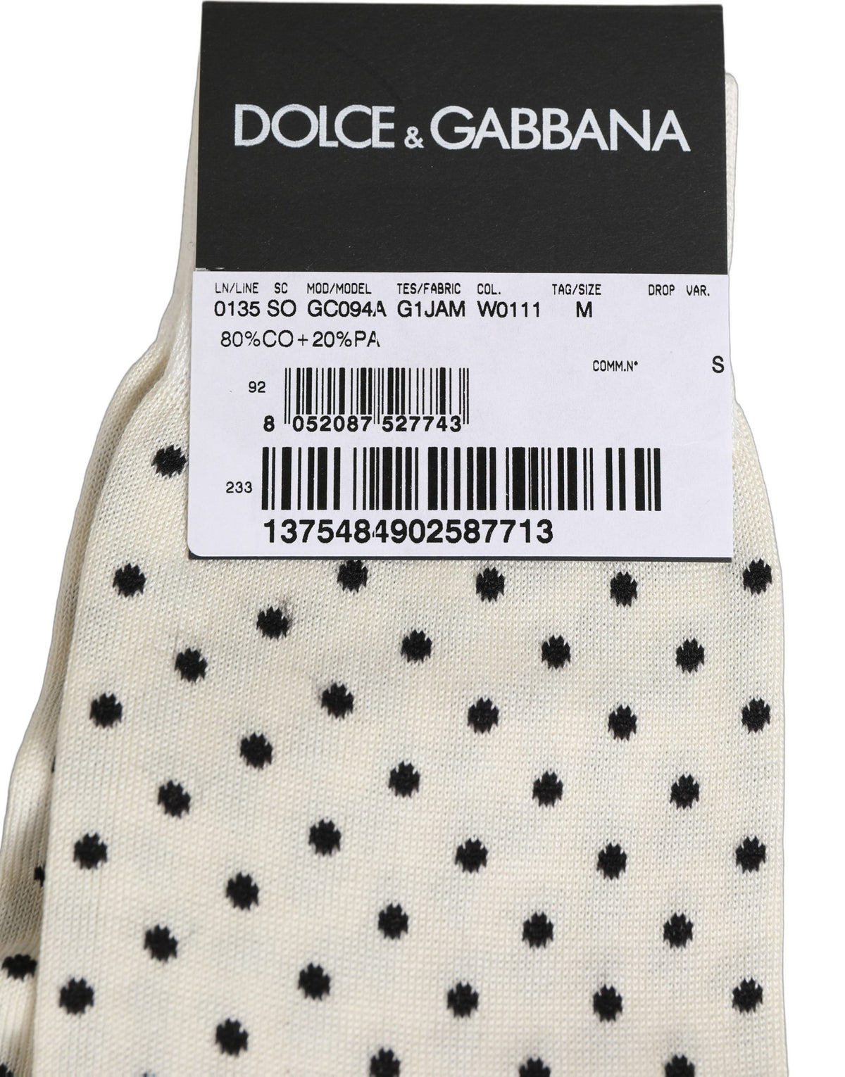 Dolce & Gabbana Off White Baumwollsocken mit Tupfenmuster, mittellang