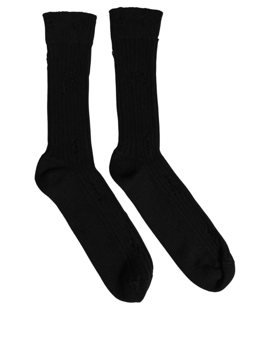 Dolce & Gabbana Men's black cotton mid-calf socks with distressed effect