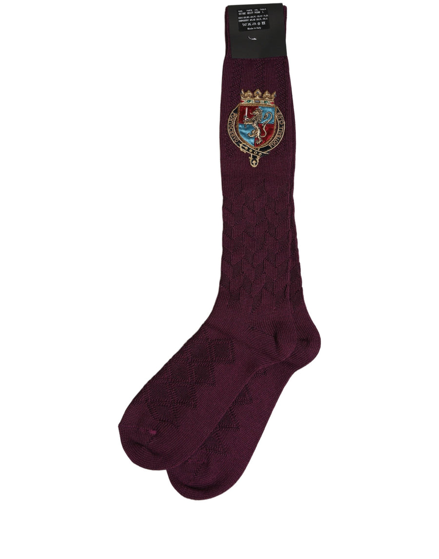 Dolce & Gabbana Burgundy Wool Knee Socks with Crest Logo