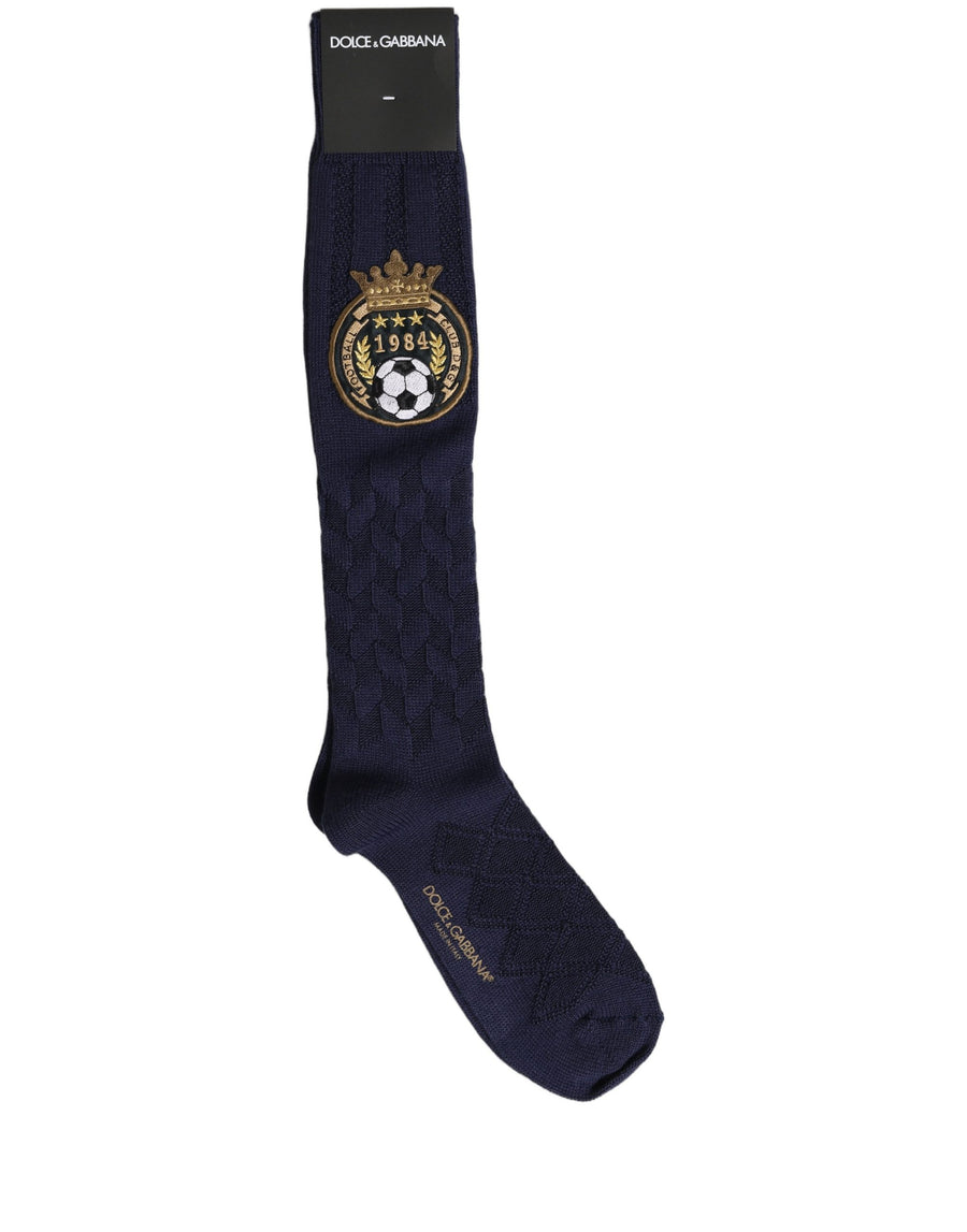 Dolce & Gabbana navy wool knee-high socks with crest logo