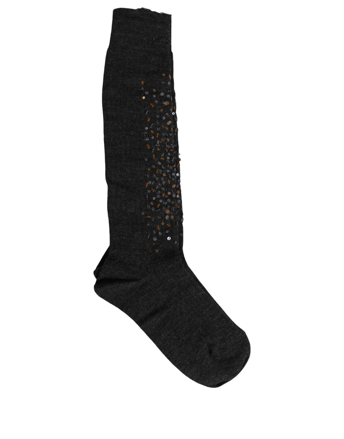Dolce & Gabbana dark grey wool knee-high socks with sequin embellishment