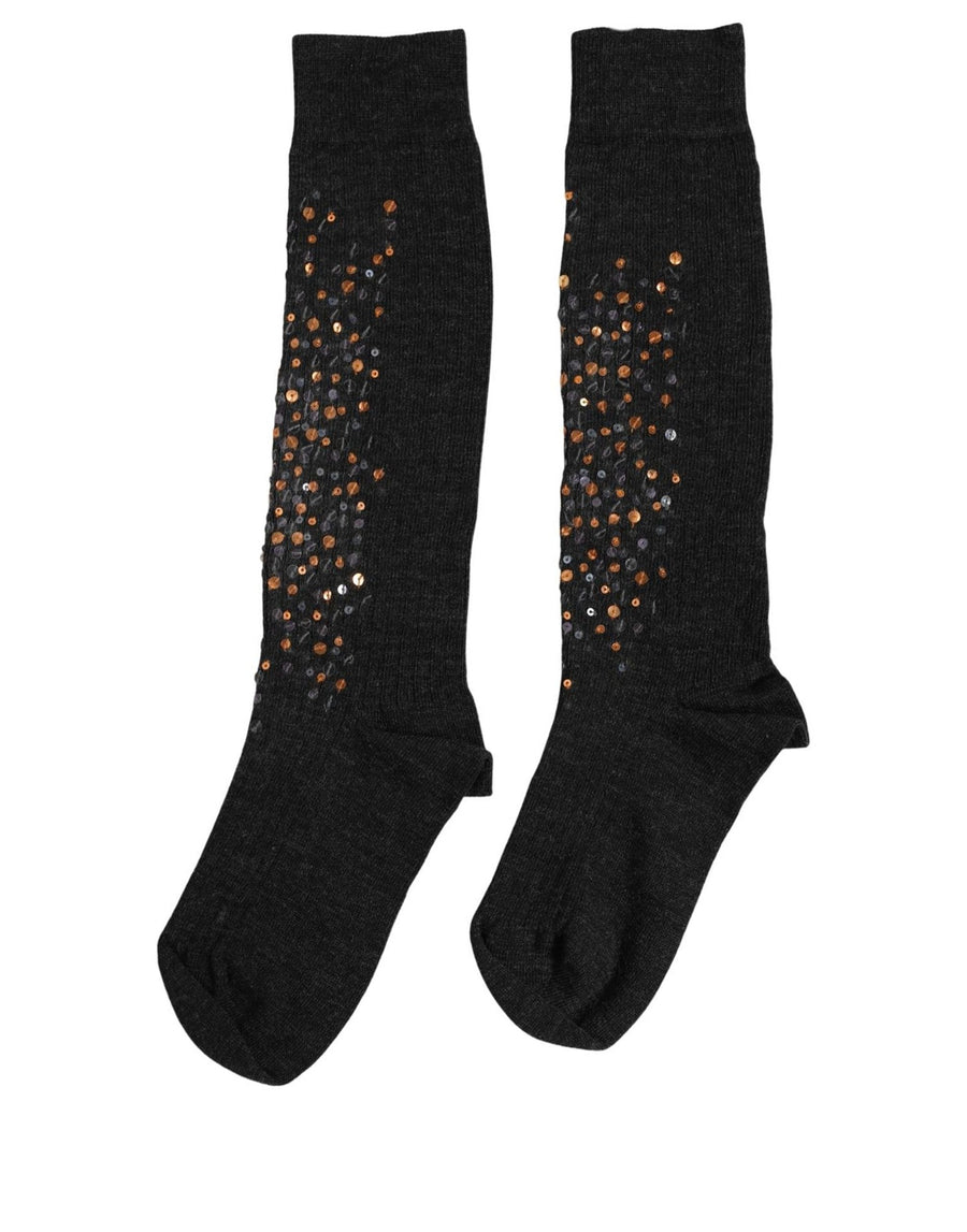 Dolce & Gabbana dark grey wool knee-high socks with sequin embellishment