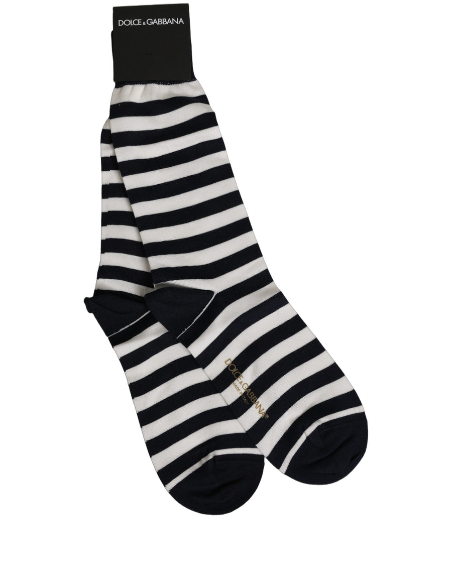 Dolce & Gabbana Mid-calf socks in black and white striped cotton